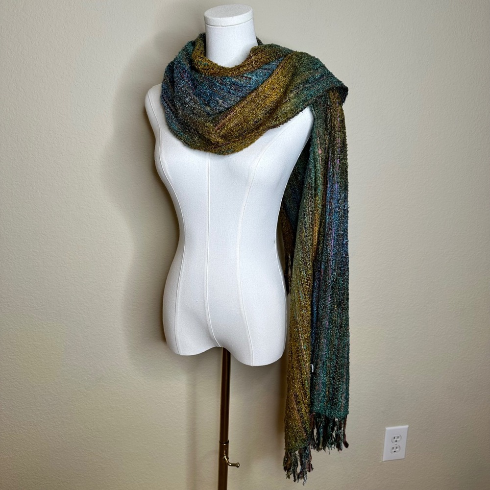 Fleurs by Elegant Additions Natural Silk Handwoven Scarf Multi Color Fringe Wrap